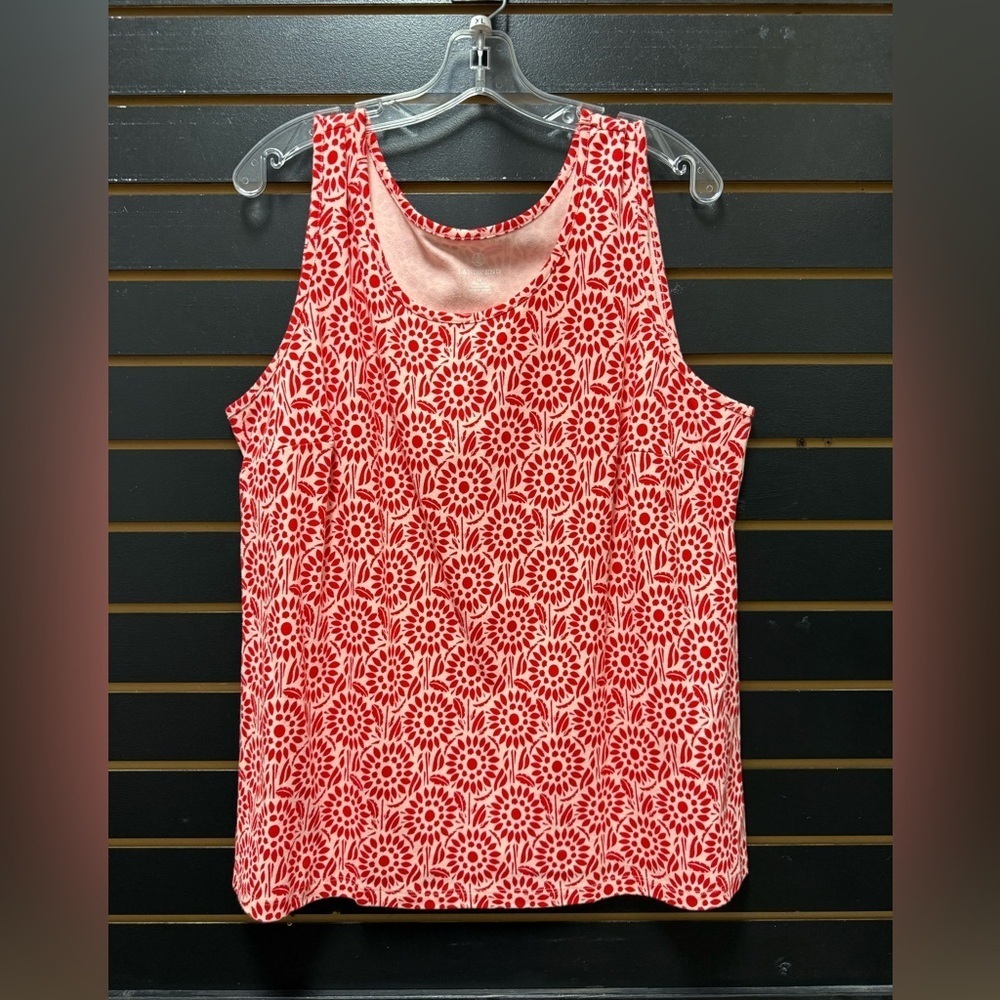 Lands’ End Red Floral Cotton Tank Top 1X